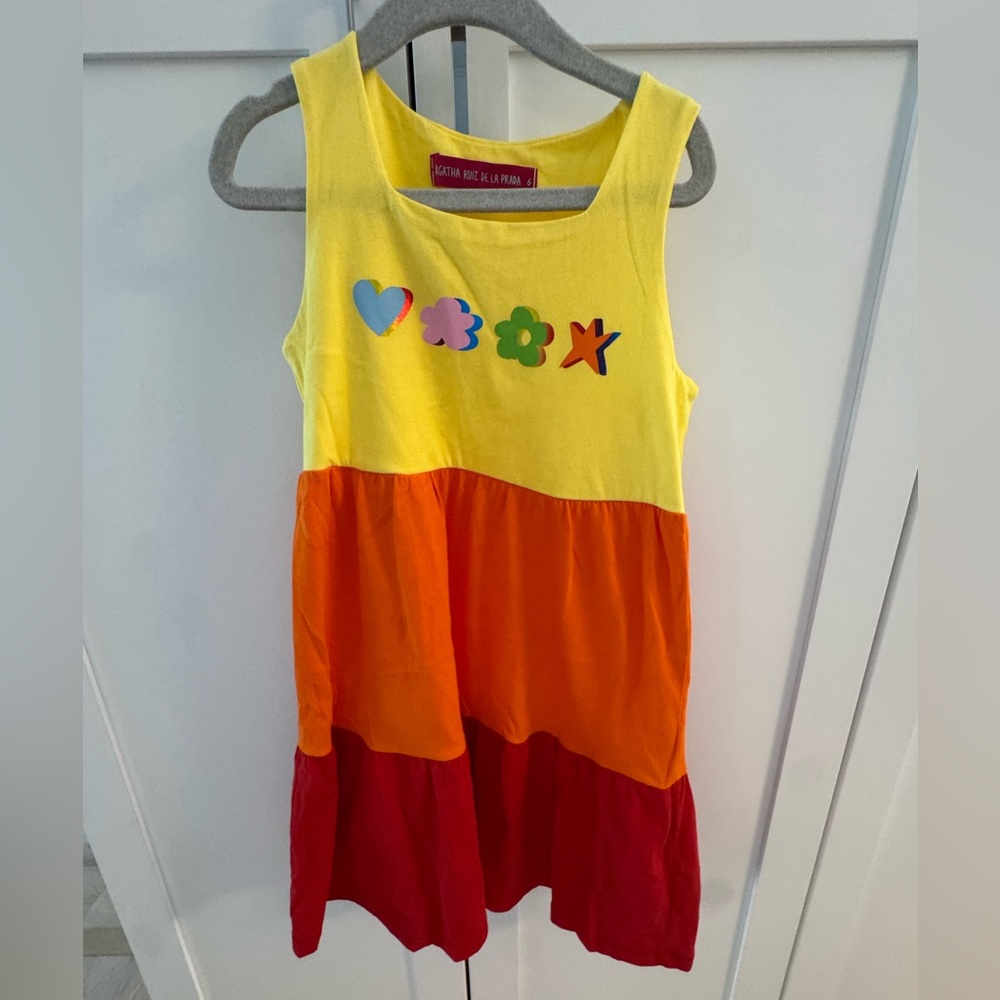 Agatha Ruiz De La Prada Yellow orange pink cotton Dress with Colorful Accents